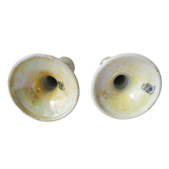 Antique Grimwades Swallows Candle Holders Hard to Find England Yellow Lusterware - Picture 7 of 8